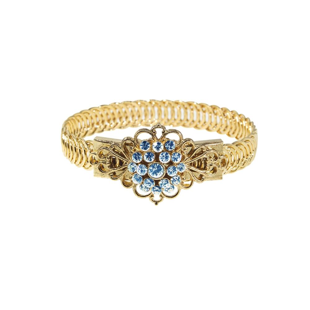 1928 Jewelry Radiant Light Sapphire Blue Crystal Cluster Floral Bracelet #39